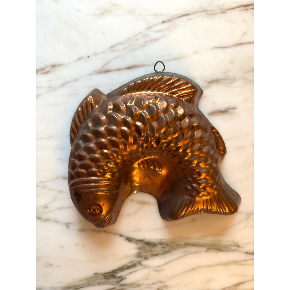 Vintage Copper Fish Mold Wall Hanging Kitchen Decor Rustic Large Scale Detail